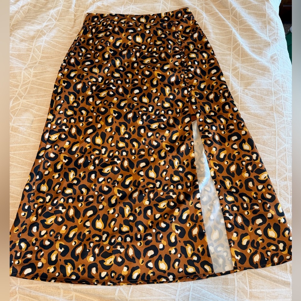 Express Brown Leopard Print Midi Skirt
